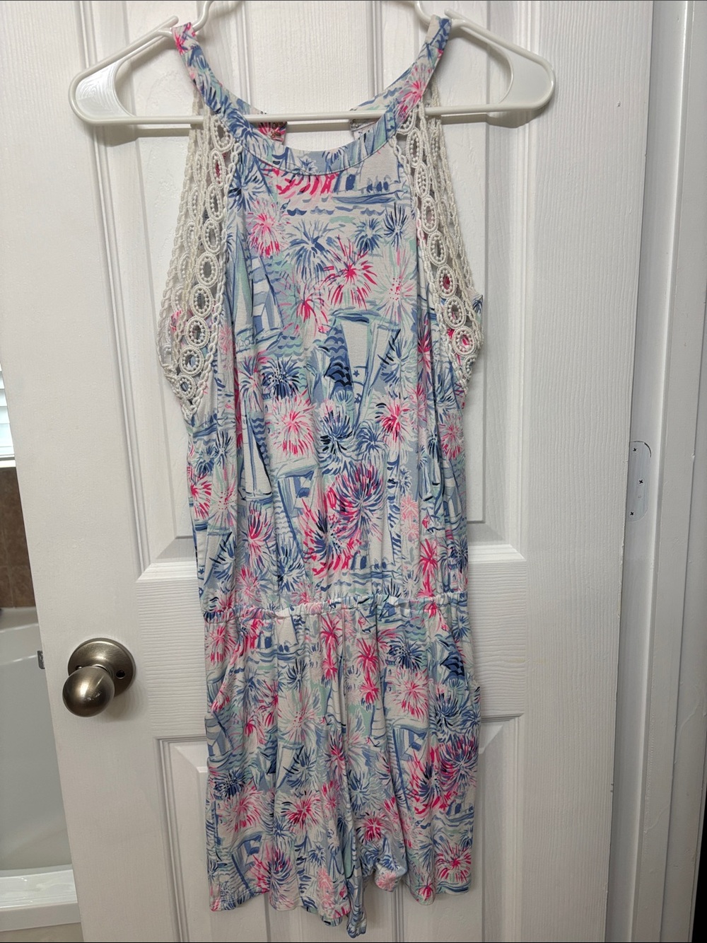 Lilly Pulitzer Tropical Print Romper in Blue & Pink